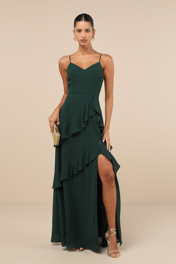 Blessed with Beauty Forest Green Ruffled Sleeveless Maxi Dress 4