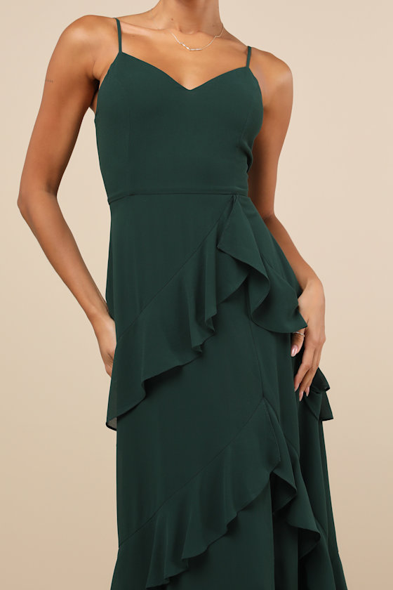 Shop Lulus Blessed With Beauty Forest Green Ruffled Sleeveless Maxi Dress