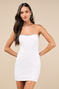 Sparkly Finesse White Rhinestone Strapless Bustier Mini Dress 4