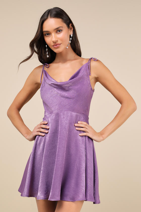Lulus Party With Prosecco Lavender Satin Tie-back Mini Dress In Purple