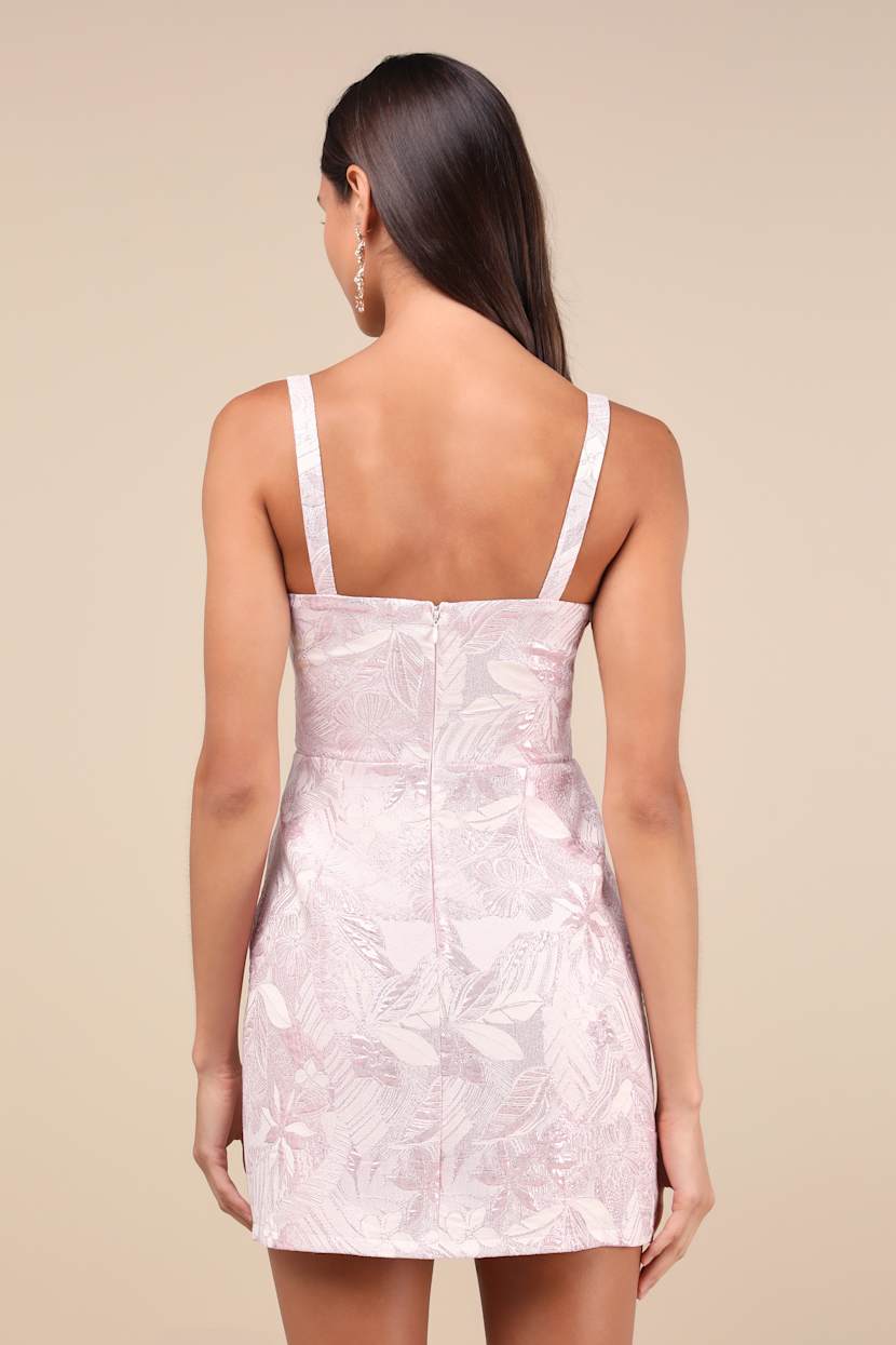 Shine for Us Shiny Rose Pink Tropical Jacquard Mini Dress