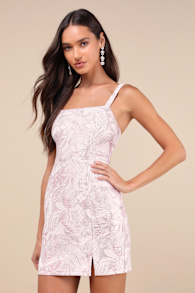 Shine for Us Shiny Rose Pink Tropical Jacquard Mini Dress 3