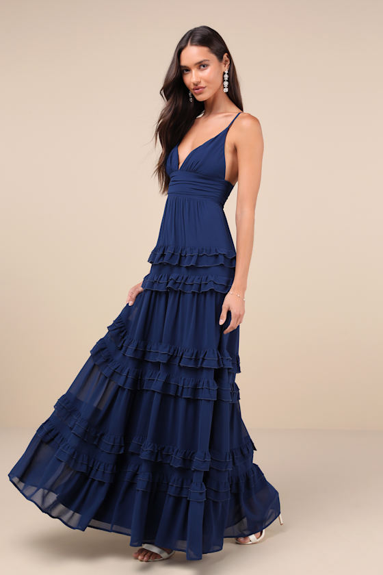 Lavish Perfection Navy Blue Ruffled Tiered Maxi Dress 1