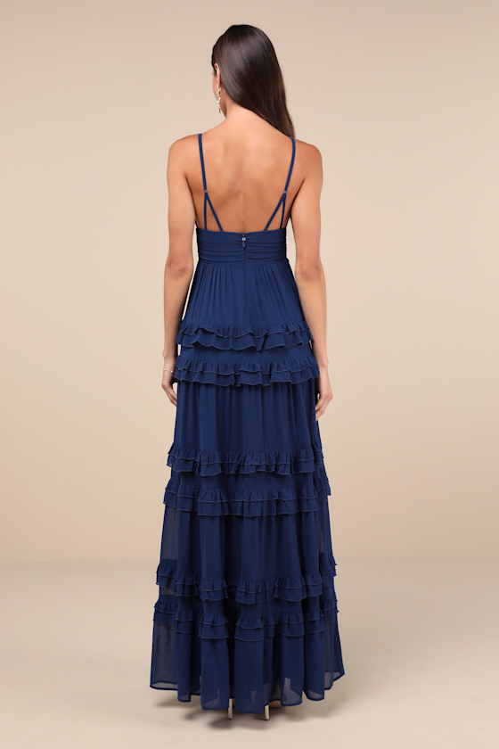 Elegant 3-Piece Maxi Dress With Ruched Details And Draping Skirt - Navy Blue main image 1