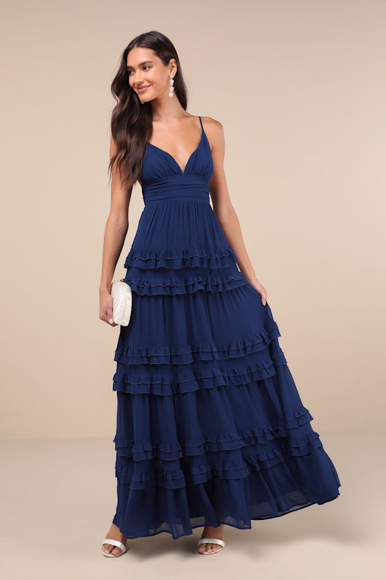 Navy Blue Maxi Dress - Ruffle Tiered Maxi Dress - Navy Blue Gown - Image 4