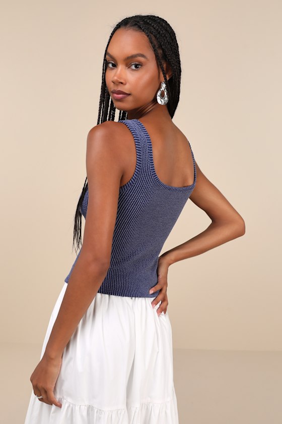 【GOOD GRIEF!】SQUARE NECK TANK TOP　ブルーA Square-Neck Racerback Tank Top in Shirts & Tees | Vince