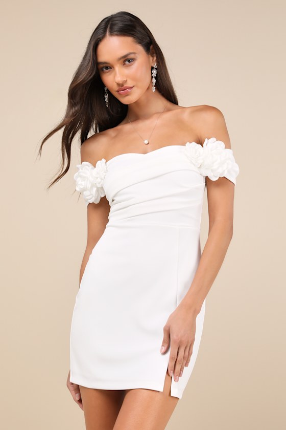 Lulus Romantic Reputation White 3d Floral Applique Bodycon Mini Dress In White