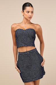 Carefree Fantasy Navy Blue Tweed High-Rise Mini Skirt 2