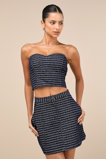 Carefree Fantasy Navy Blue Tweed High-Rise Mini Skirt 2