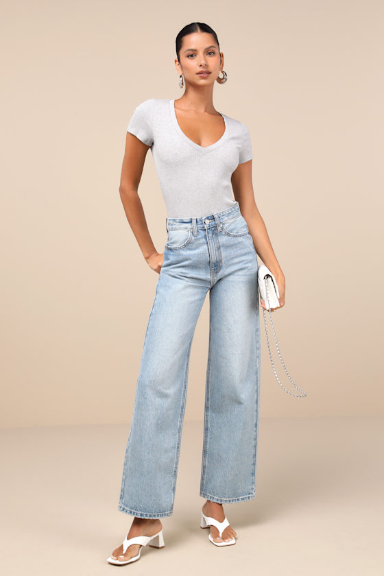 Lulus Versatile Pick Heather Grey Ribbed Knit Short Sleeve Bodysuit In Heather Grey