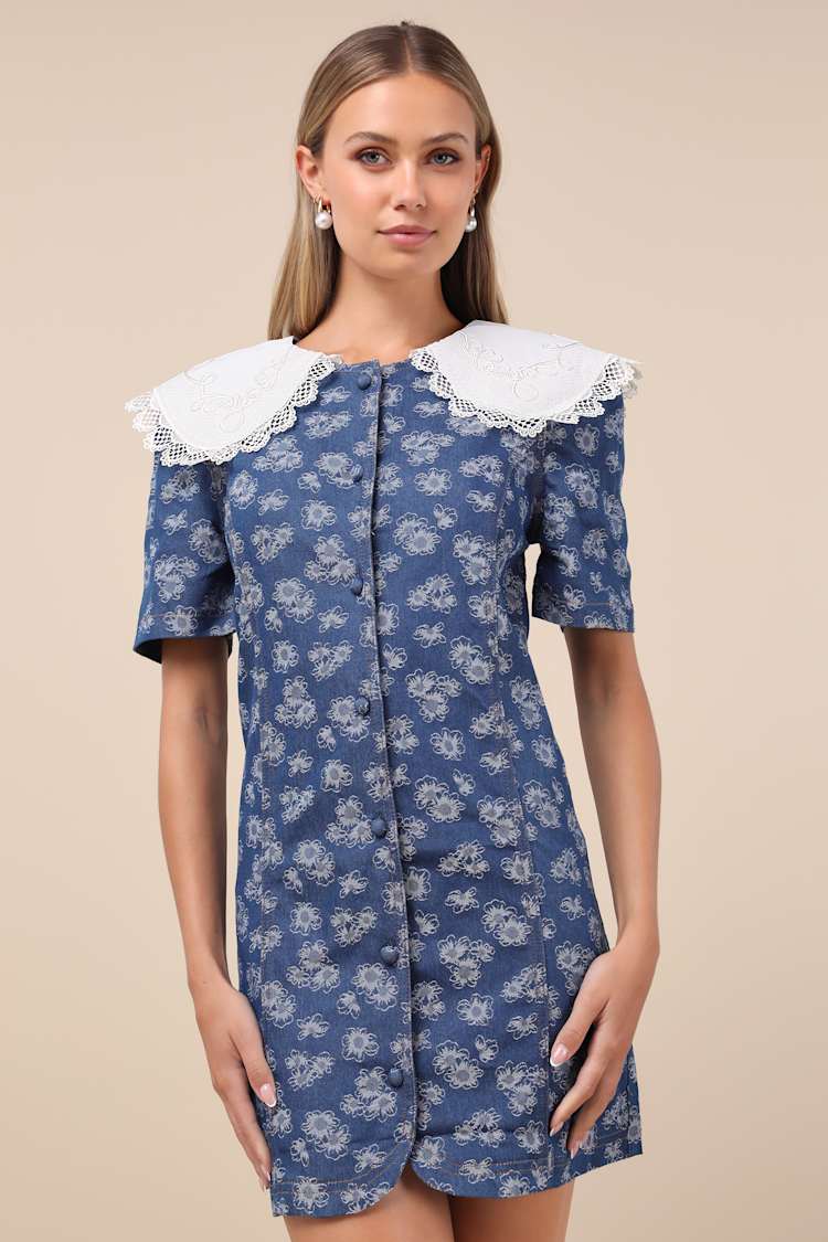 Sister Jane Wildflower - Blue Floral Dress - Collared Mini Dress - Lulus Sister Jane Wildflower - Blue Floral Dress - Collared Mini Dress - Lulus