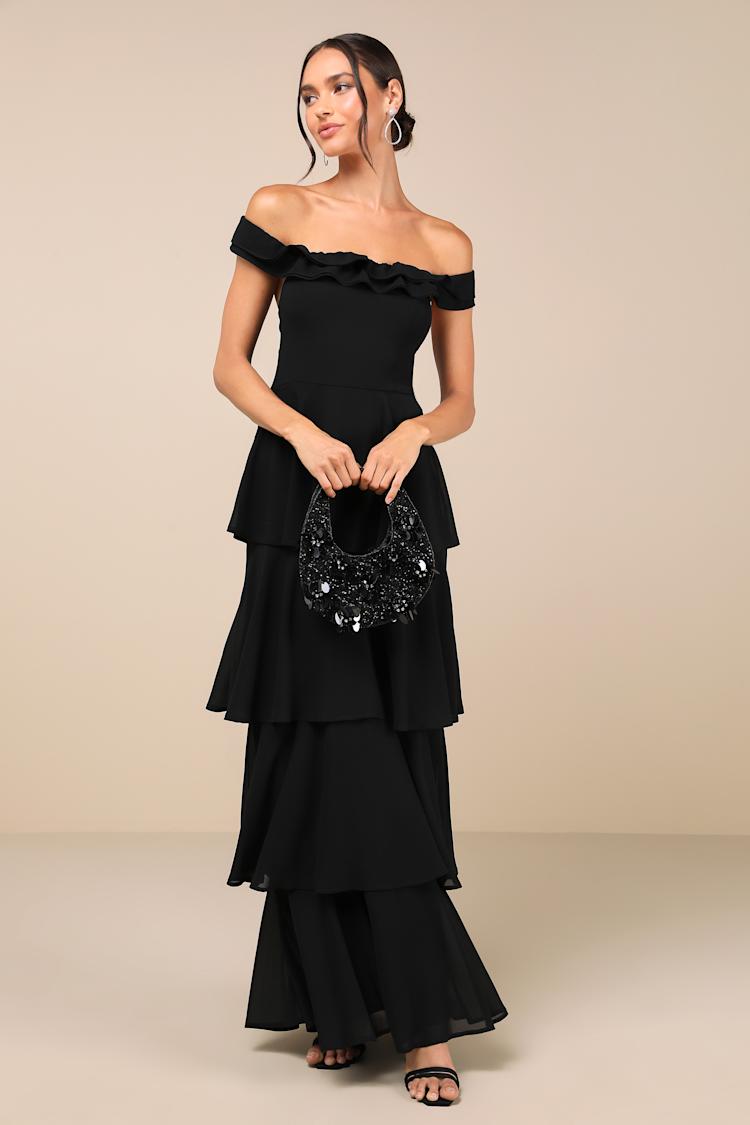 Black Tiered Dress - Ruffled OTS Dress - Black Bridesmaid Dress - Lulus