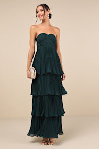 Seriously Sensational Emerald Strapless Tiered Maxi Dress 1