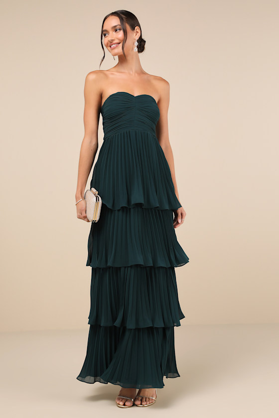 Seriously Sensational Emerald Strapless Tiered Maxi Dress 1