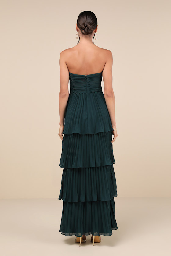 Lulus Seriously Sensational Emerald Strapless Tiered Maxi Dress In Green