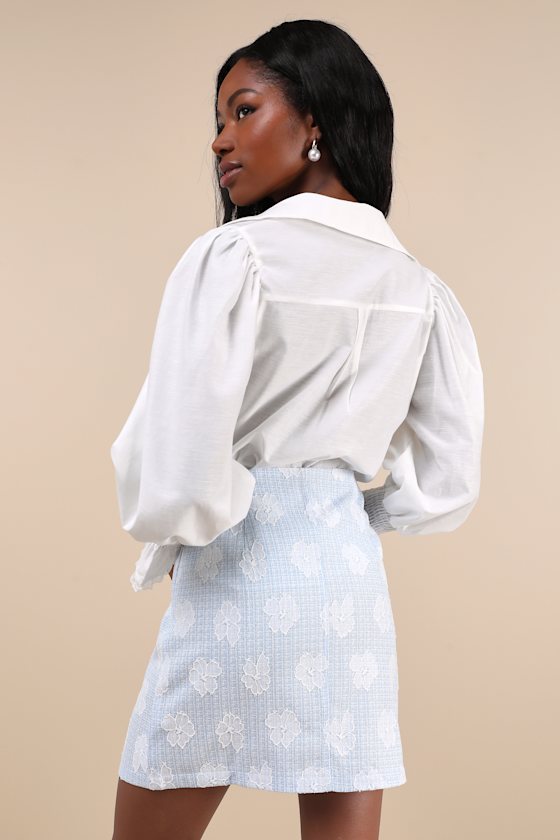 Sister Jane Rodeo Skirt Blue Tweed Skirt Pearl Button Skirt Lulus