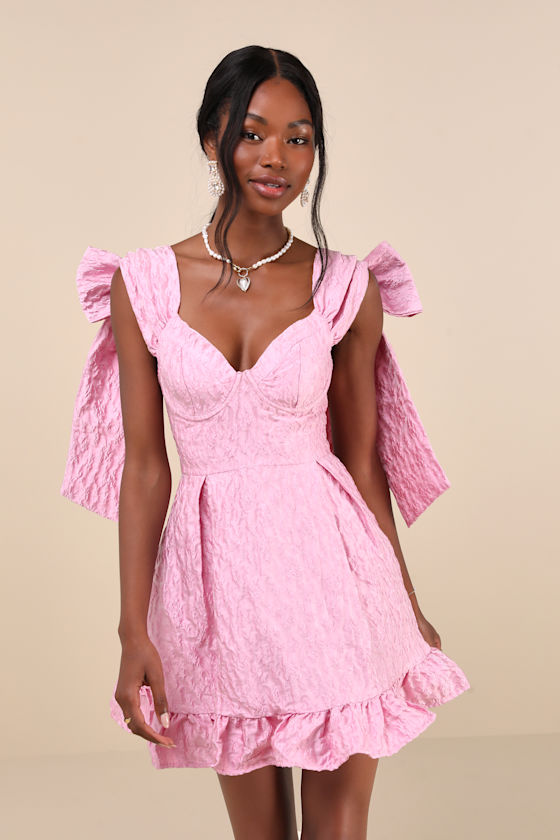 Sister Jane Reins Dress - Pink Jacquard Dress - Bow Strap Sister Jane Reins Dress - Pink Jacquard Dress - Bow Strap