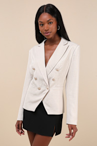 Major Poise Beige Twill Double-Breasted Blazer 3