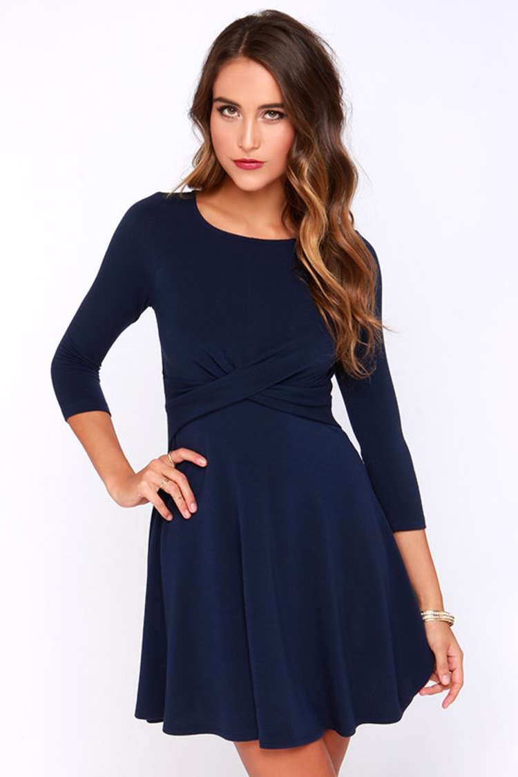 long sleeve blue skater dress boohoo Women's Square Neck Long Sleeve Skater Mini Dress