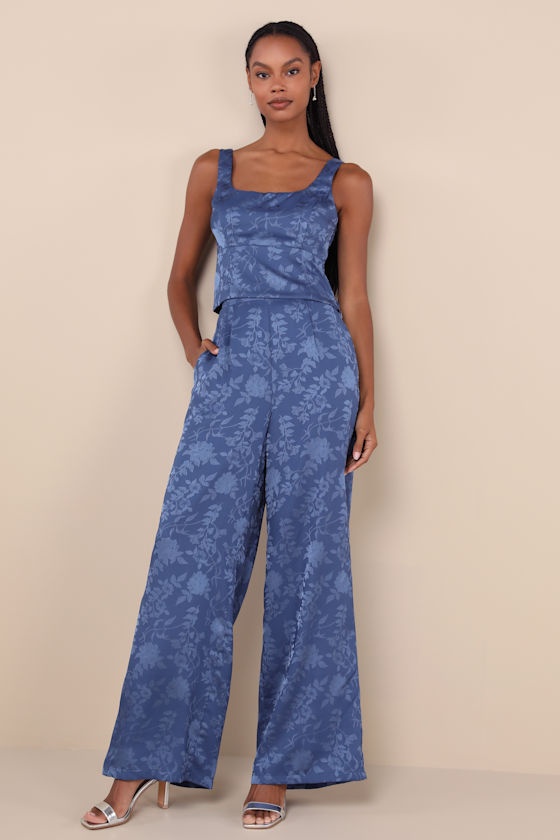 Significant Elegance Dark Blue Floral Jacquard High-Rise Pants 1