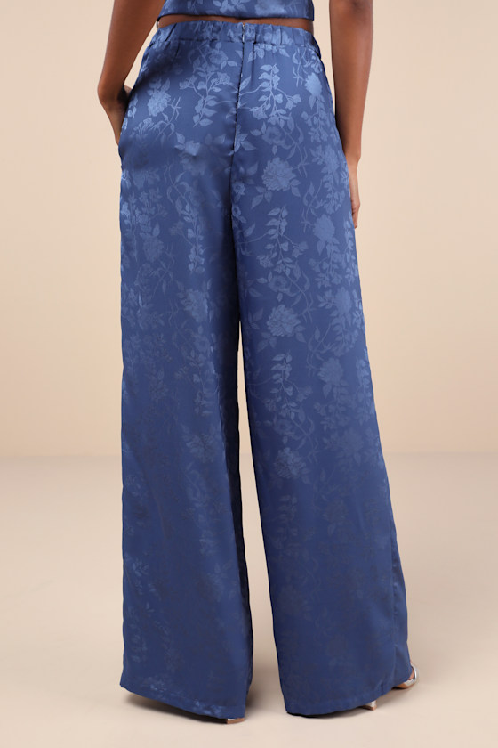 Shop Lulus Significant Elegance Dark Blue Floral Jacquard High-rise Pants