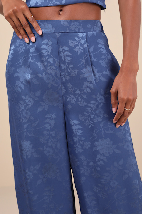 Shop Lulus Significant Elegance Dark Blue Floral Jacquard High-rise Pants