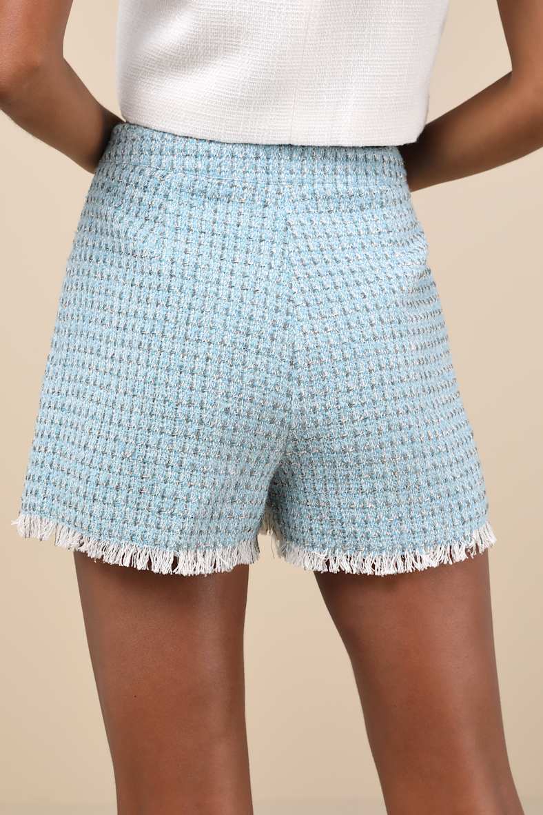 Incredibly Poised Blue Tweed Textured Mini Skort