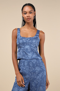 Significant Elegance Dark Blue Floral Jacquard Crop Top 2