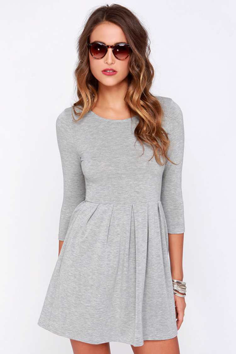 fitted skater dress Lulus | Forevermore Grey Skater Dress | Size Medium