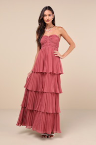 Seriously Sensational Rusty Rose Strapless Tiered Maxi Dress 1