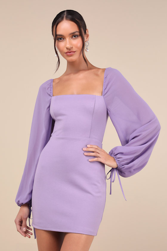 Delightful Love Lavender Lace-Up Balloon Sleeve Mini Dress 4