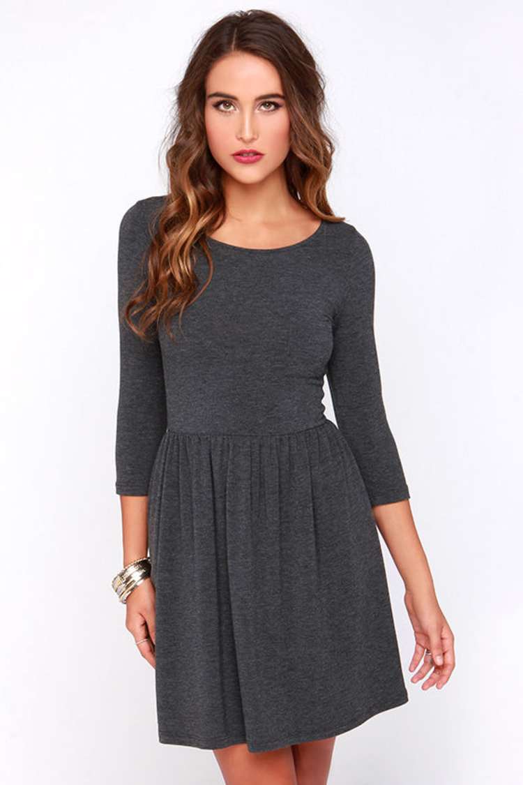 pink and grey plaid dress Chic - Dark Grey Dress - Skater Dress - $46.00 pink themed bachelorette party