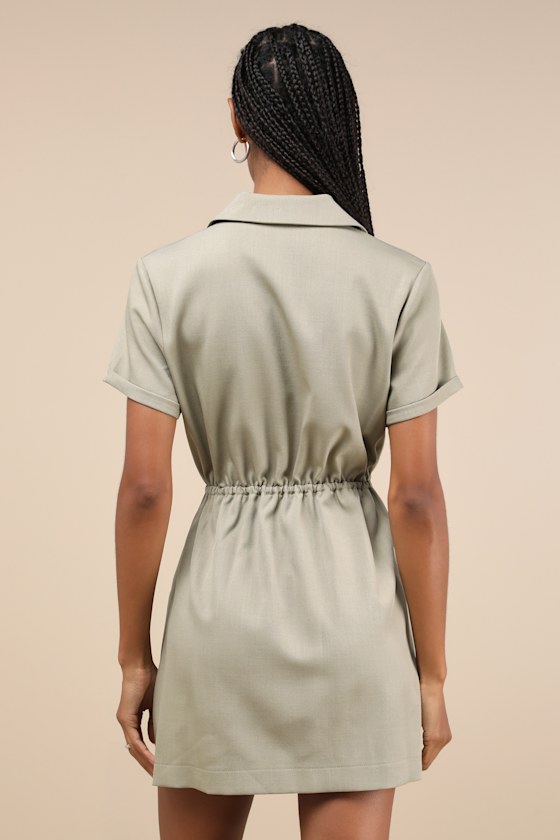 Lulus On-the-go Aura Olive Green Twill Cargo Mini Dress With Pockets In Olive Green