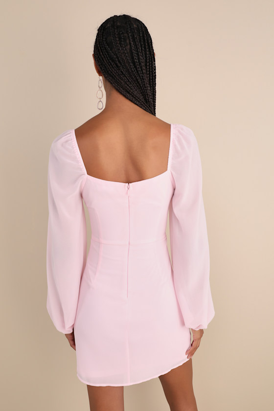 Lulus Flirtatious Designs Light Pink Chiffon Balloon Sleeve Mini Dress In Light Pink