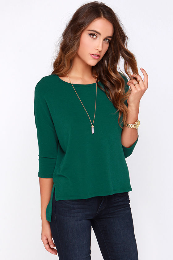 Cute Green Top Dark Green Top Oversized Tee 34.00 Lulus