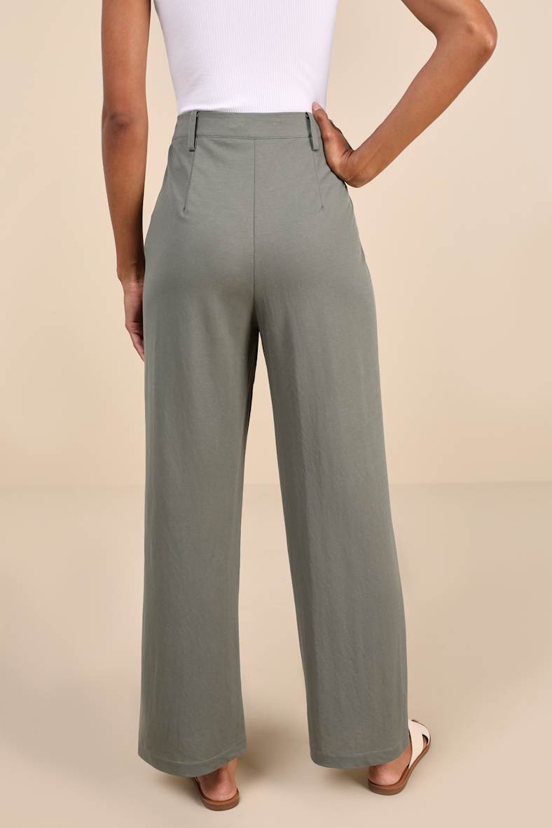 Instinctively Elevated Olive High-Rise Button-Fly Wide-Leg Pants