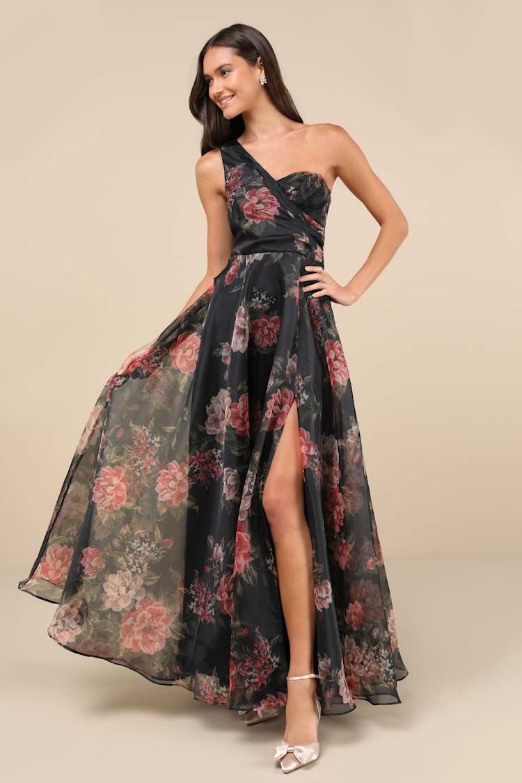 open lace back dress Modern Day Glam One Shoulder Asymmetrical Maxi Dress – VICI main image 0