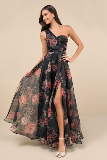 Truly Extraordinary Black Floral Organza One-Shoulder Maxi Dress 1
