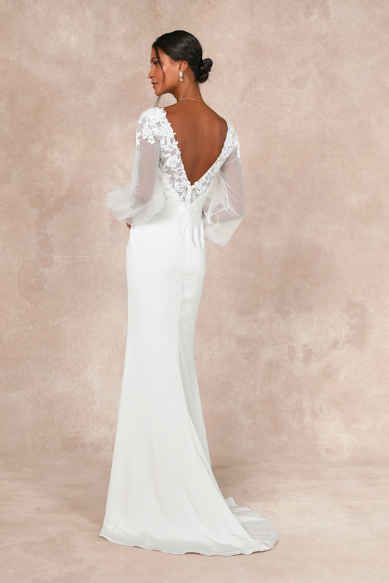 Lulus Timeless Adoration White Embroidered Bishop Sleeve Maxi Dress In White
