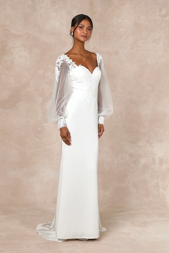 Lulus Timeless Adoration White Embroidered Bishop Sleeve Maxi Dress In White