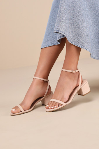 Julie Light Nude Suede Ankle Strap Heels 1