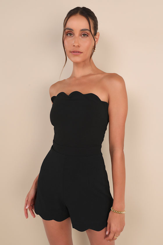 Black Romper - Scalloped Romper - Strapless Romper - Sexy Romper - Lulus
