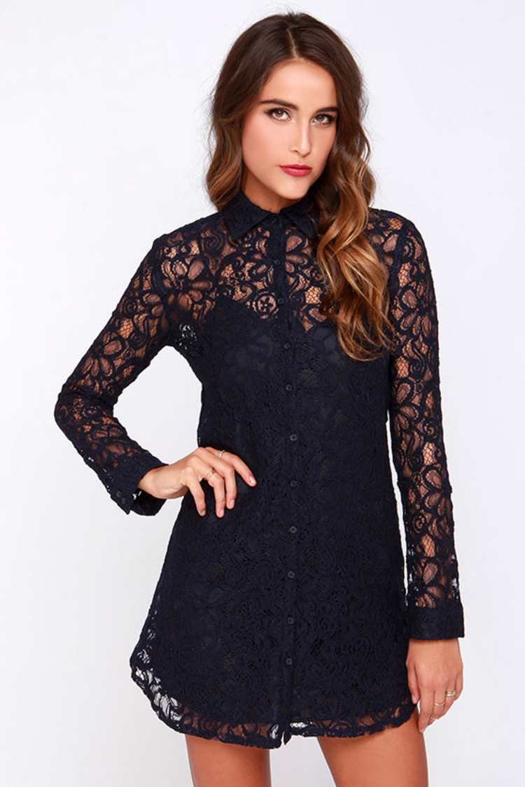BB Dakota Tanya Dress - Navy Blue Dress - Lace Dress - $95.00 - Lulus