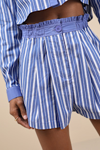 Playful Babe Blue and White Striped Ruffled Shorts