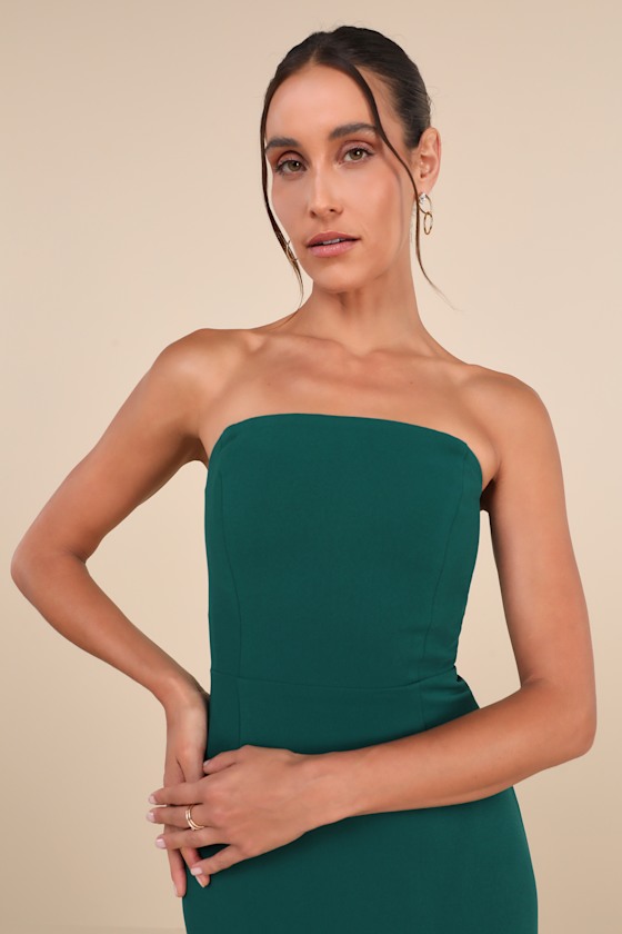 LULUS VIP INSTINCT EMERALD GREEN STRAPLESS MIDI DRESS