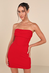 Dramatic Intent Red Strapless Corset Bodycon Mini Dress 5