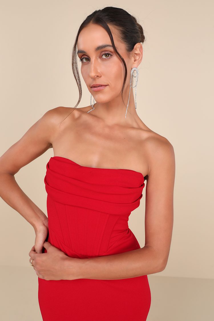Dramatic Intent Red Strapless Corset Bodycon Mini Dress