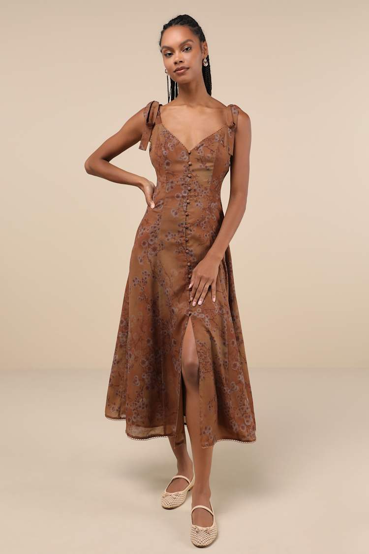 brown printed dress Brown Zebra Print Ella Midi Dress main image 1