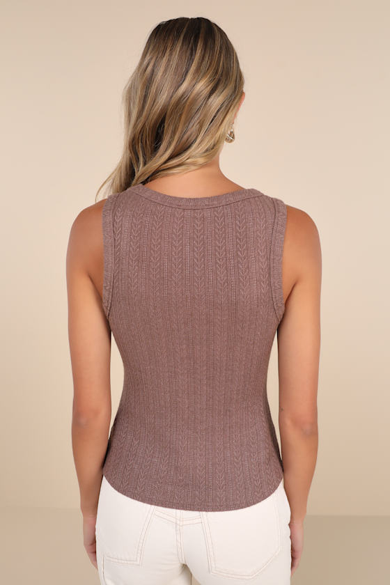 Conveniently Cute Brown Pointelle Knit Scoop Neck Tank Top 5
