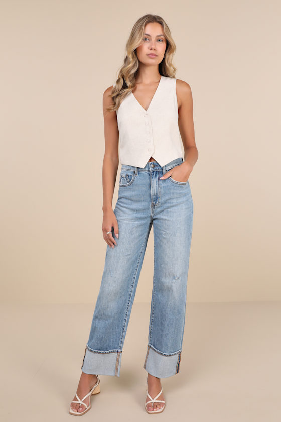 送料無料 通販 ファッション Wide-Leg Wash Light - Eastside Denim Daze Jeans Cuffed - パンツ